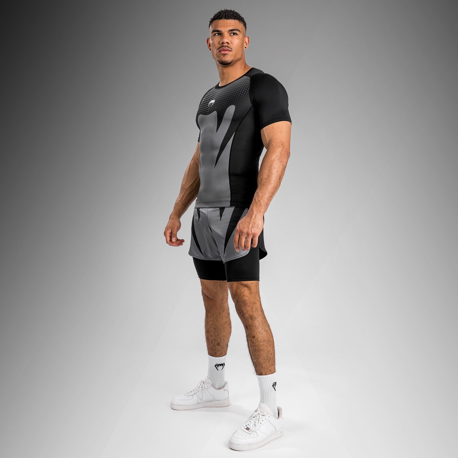 Venum Attack Pánský Krátký Rukáv Rashguard - Černá/Šedá