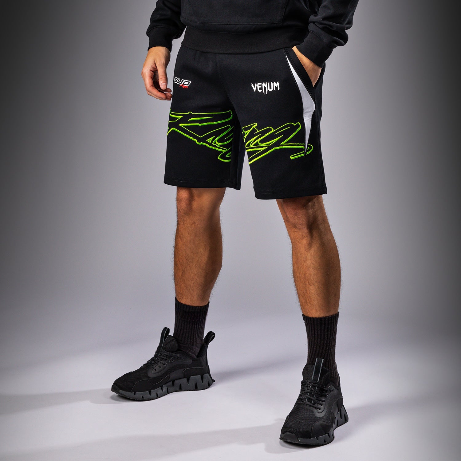 Pánské bavlněné šortky Venum x Bud Racing - černá/bílá/limetkově zelená
