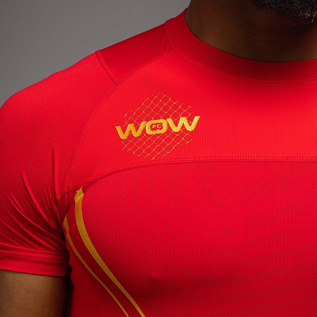 Venum x WOW FC Tričko s krátkým rukávem Rashguard - Fury Red/ Gold