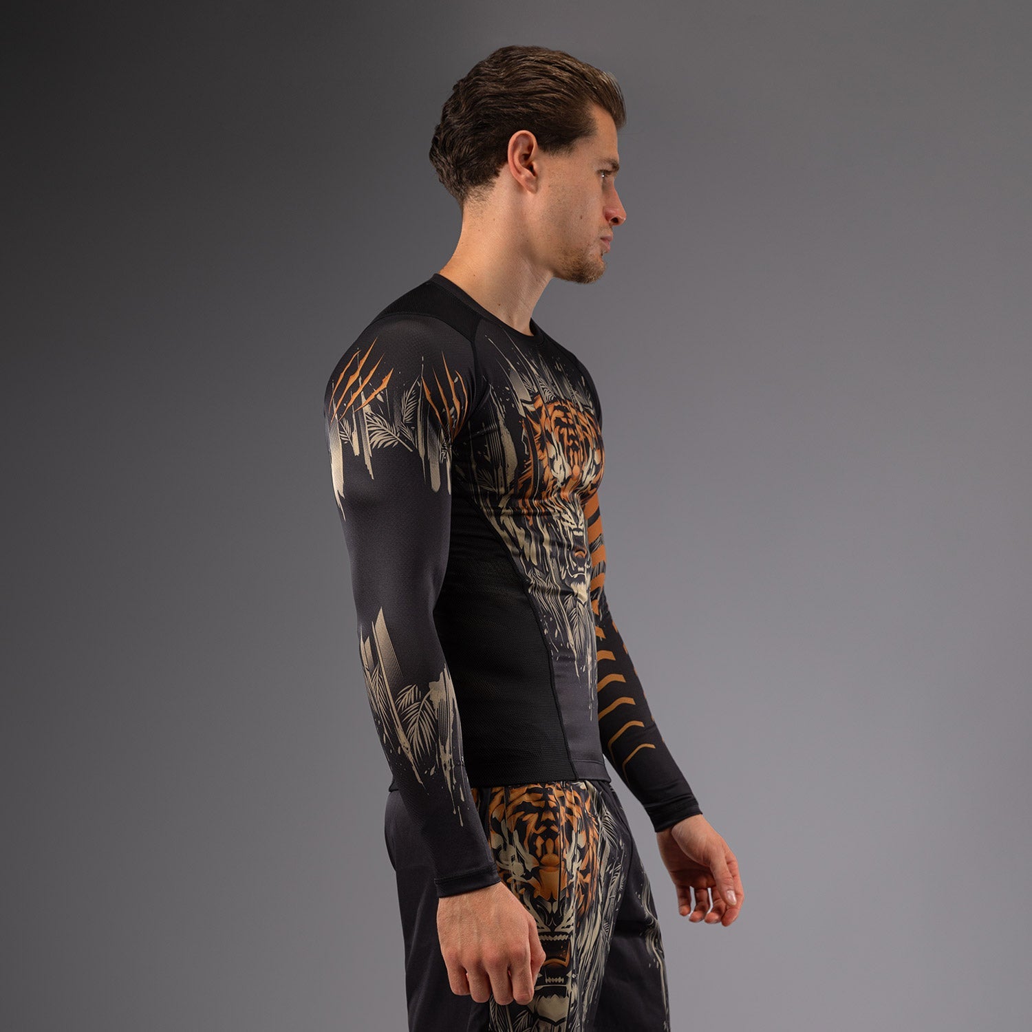Venum Tiger Pánský Dlouhý Rukáv Rashguard - Černá/Neonová Oranžová