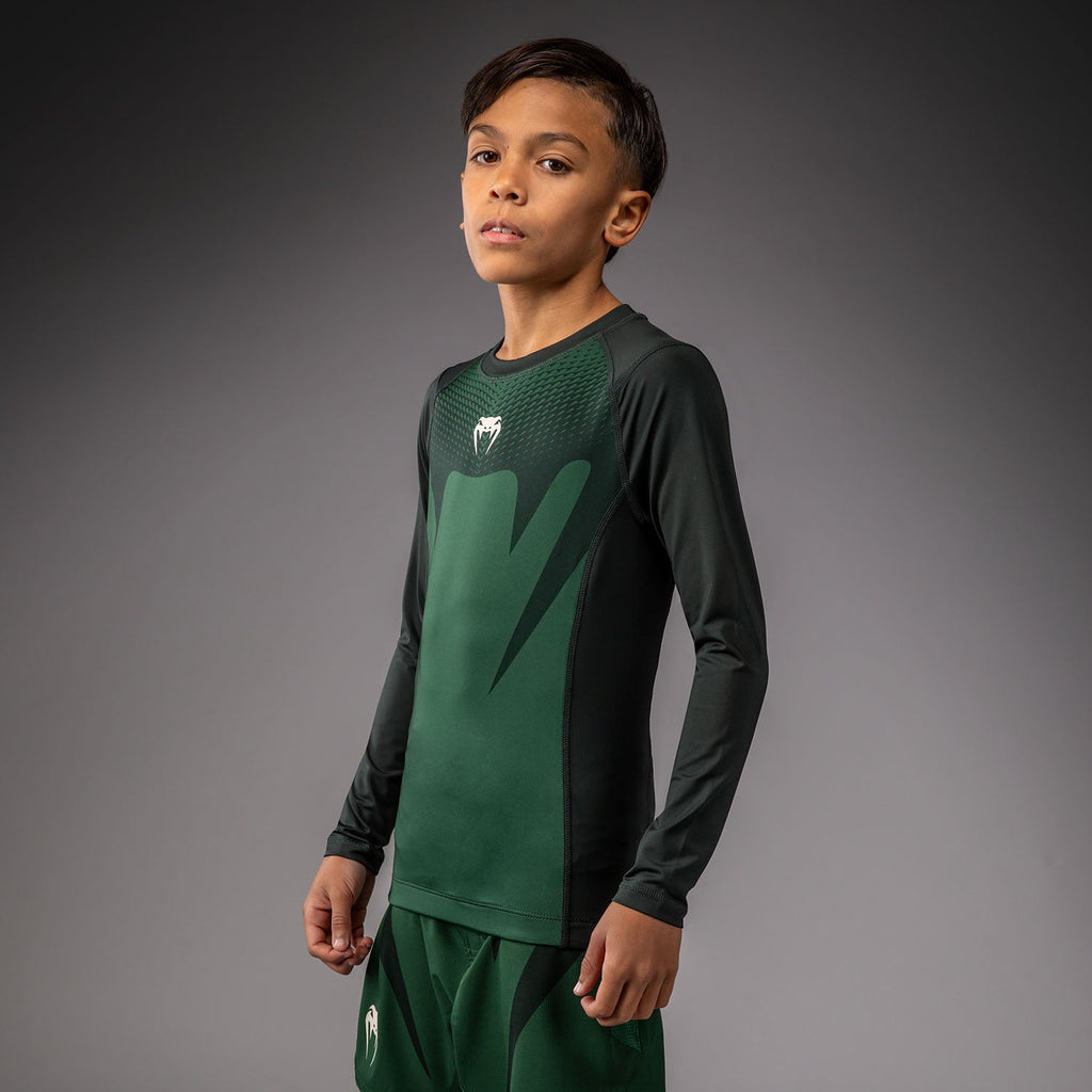Dlouhý rukáv Venum Attack Kids Rashguard - Lesní zeleň/off white