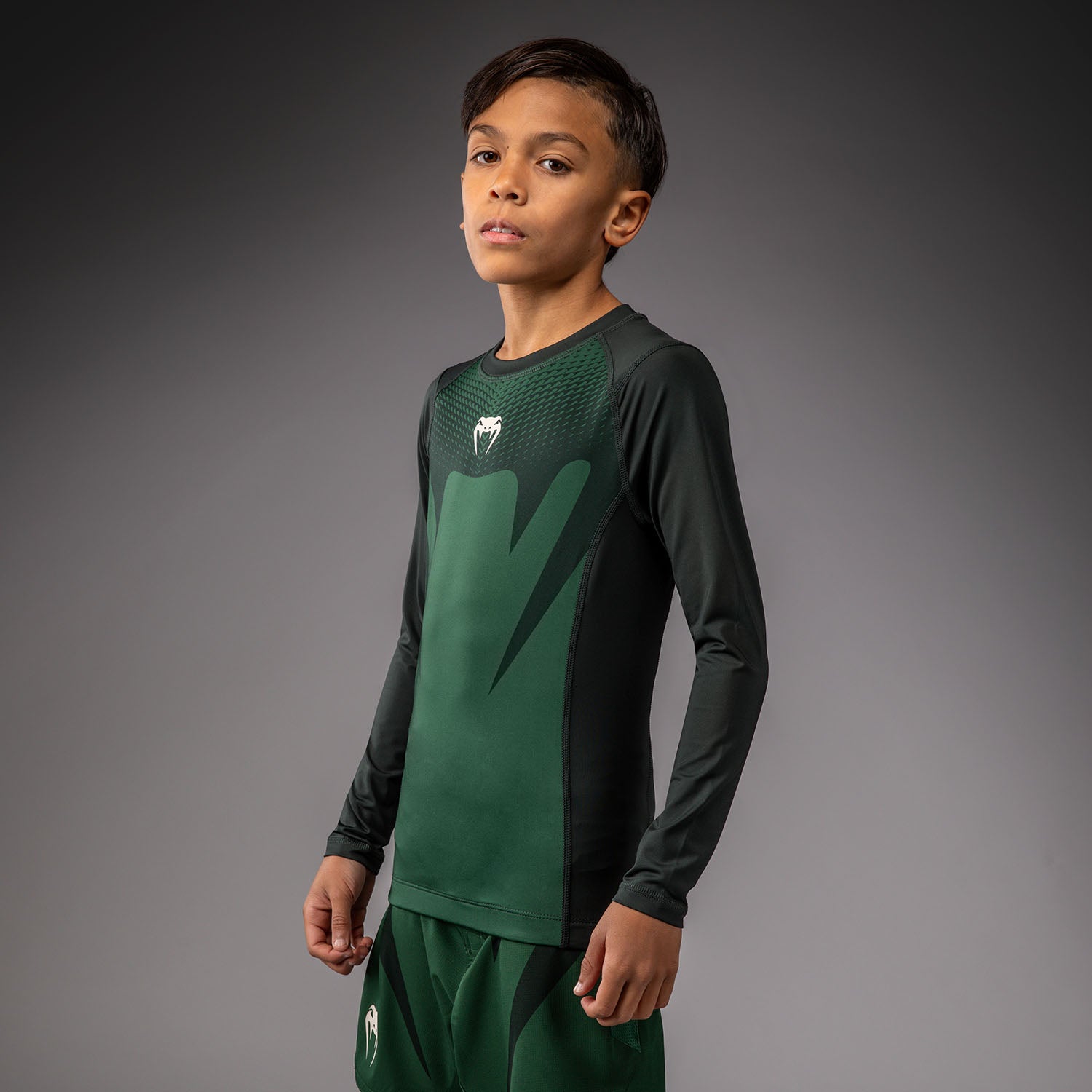 Dlouhý rukáv Venum Attack Kids Rashguard - Lesní zeleň/off white
