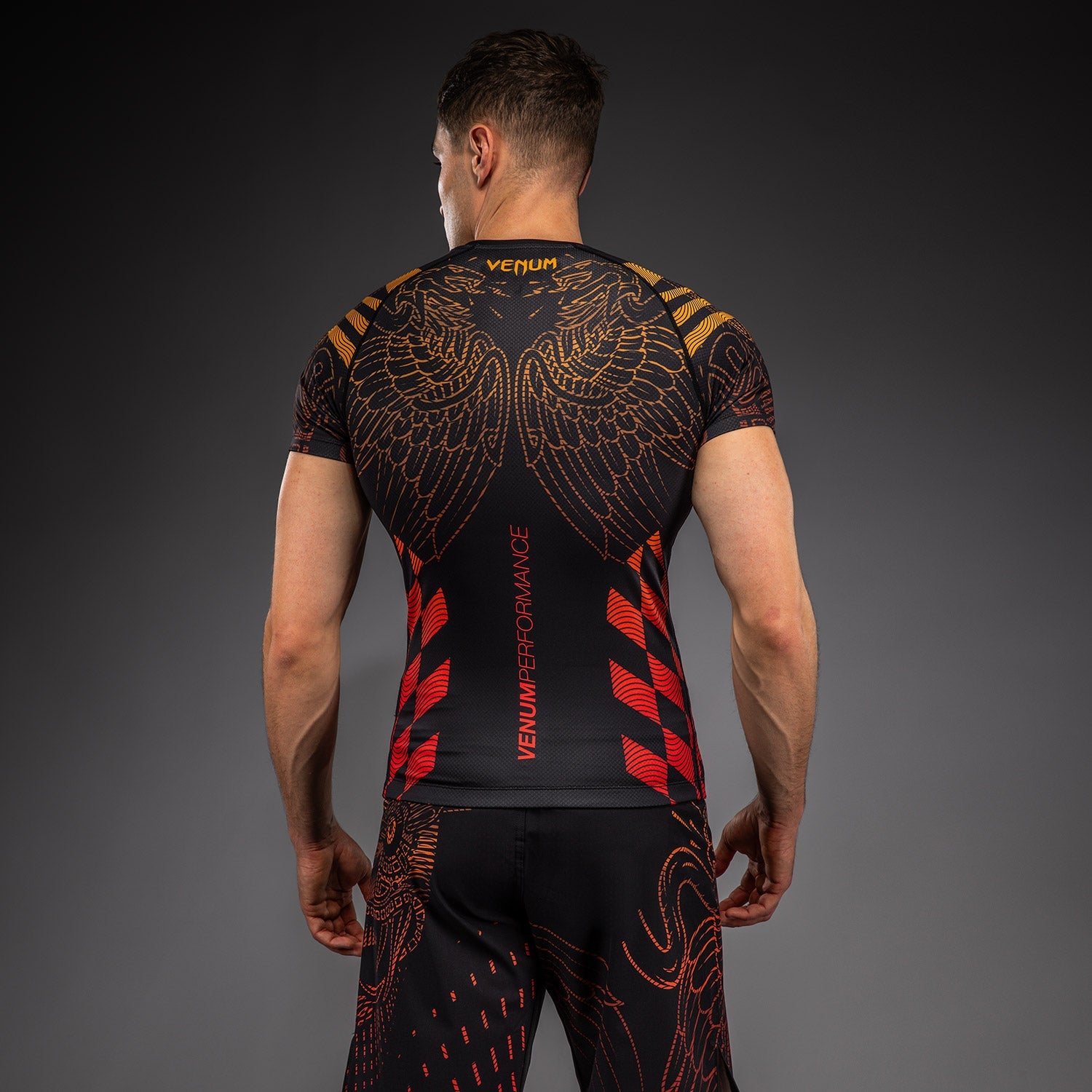 Venum Quetzal Fury Pánský Krátký Rukáv Rashguard - Černá/Fury Červená/Tangerinka