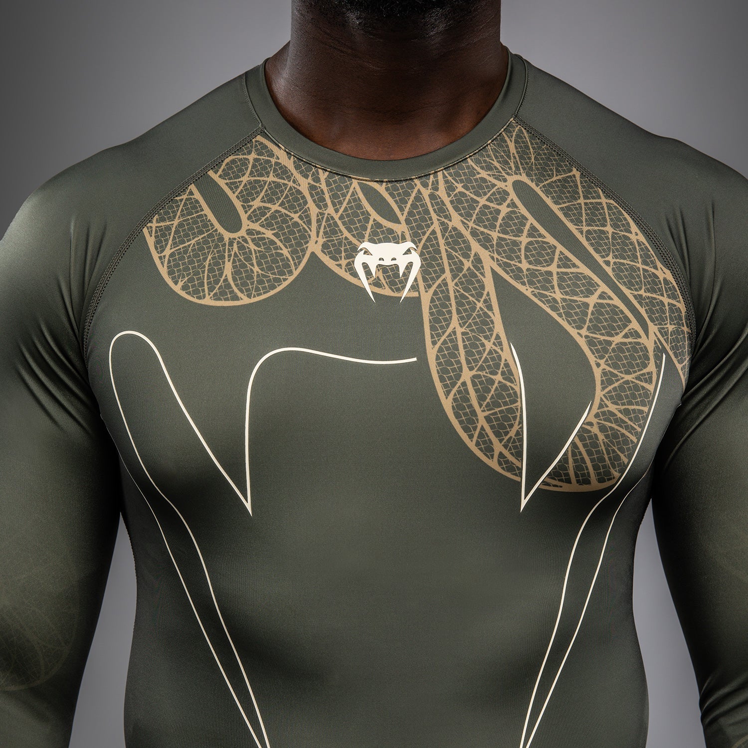 Venum Serpenti Dlouhý Rukáv Rashguard - Khaki/Bronzová/Slonová kost