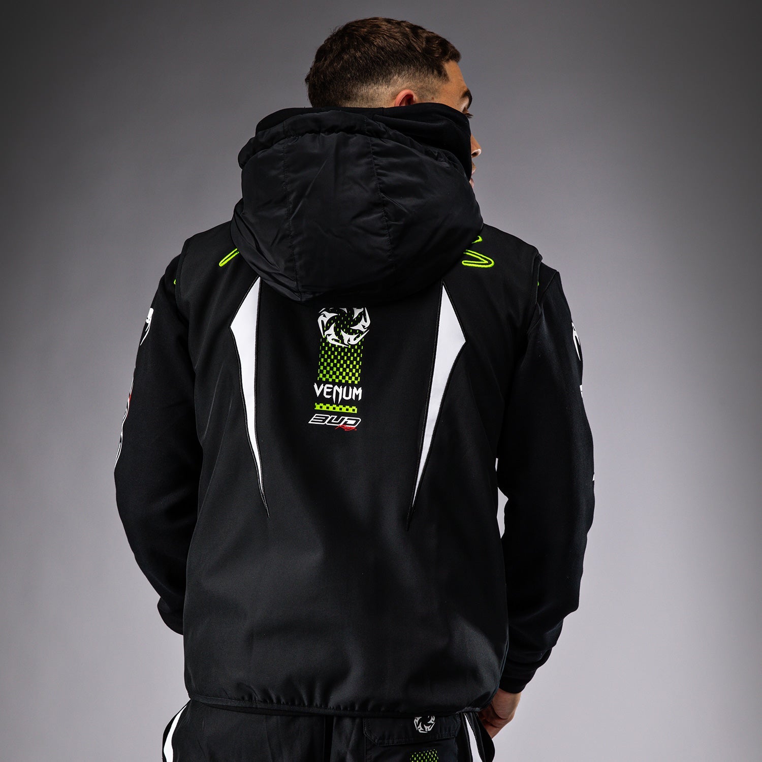 Venum x Bud Racing péřová bunda - černá/bílá/limetkově zelená