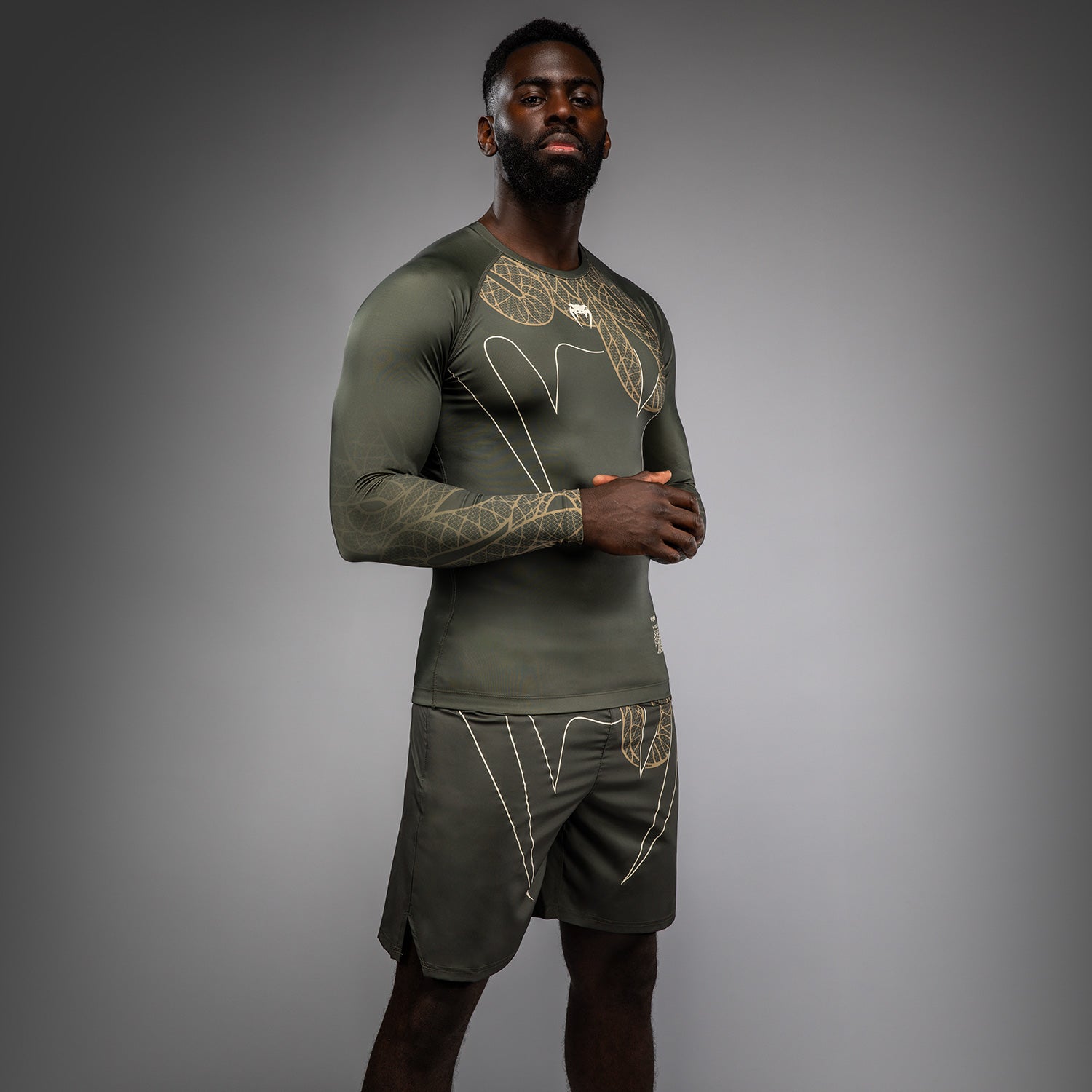 Venum Serpenti Dlouhý Rukáv Rashguard - Khaki/Bronzová/Slonová kost
