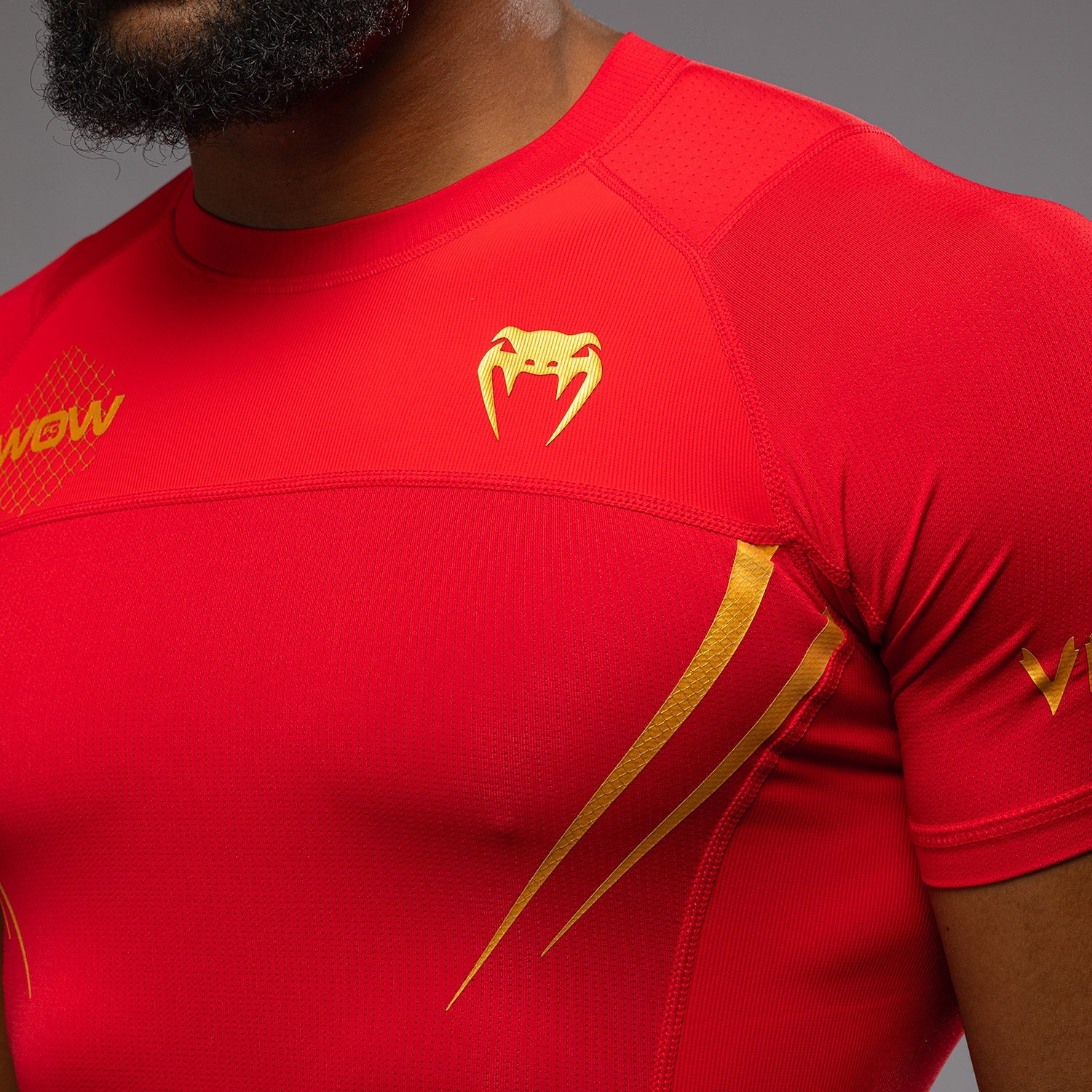 Venum x WOW FC Tričko s krátkým rukávem Rashguard - Fury Red/ Gold