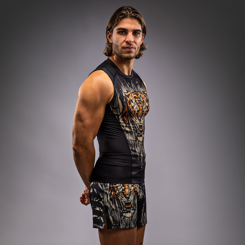 Venum Tiger pánský bezešvý rashguard - černá/neonově oranžová