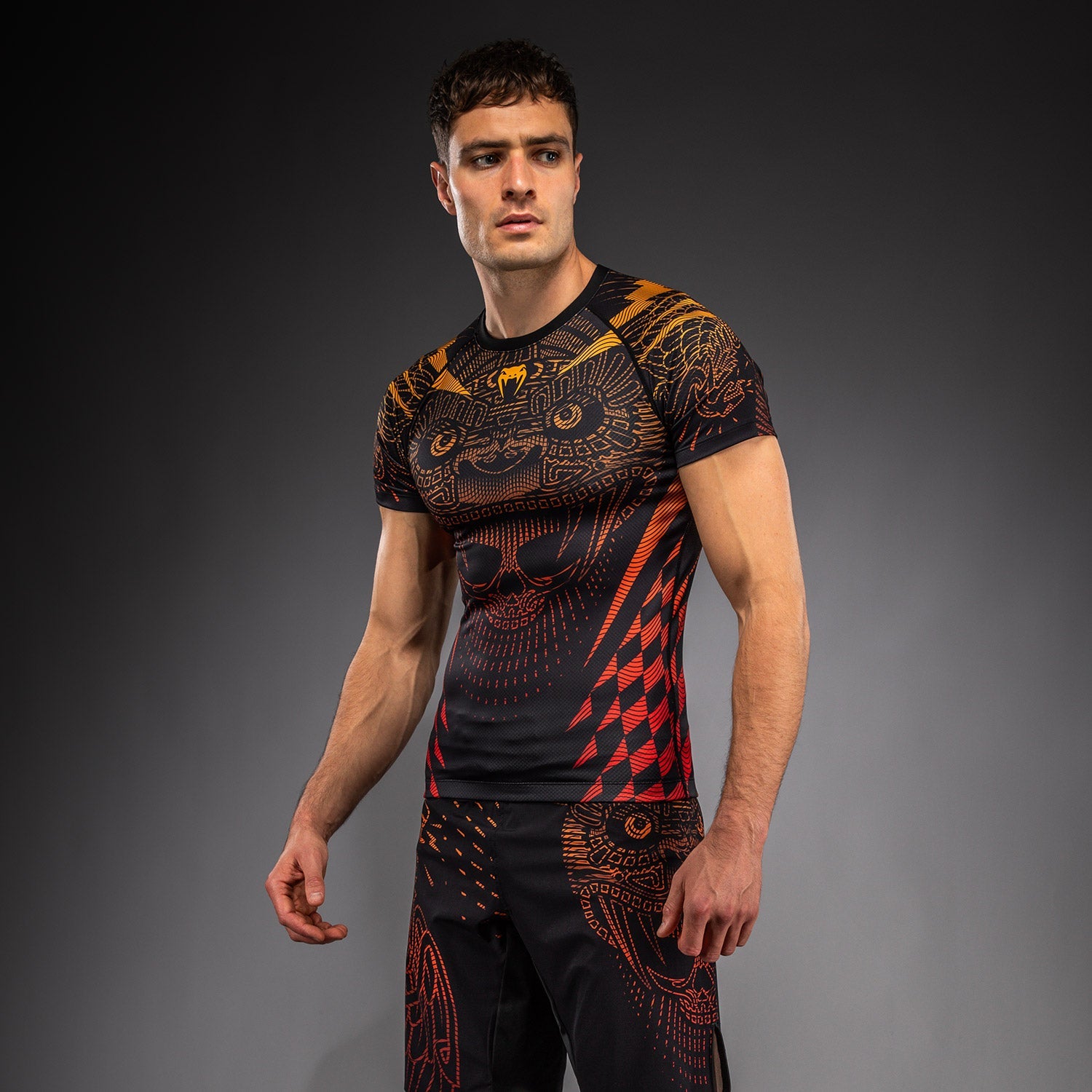 Venum Quetzal Fury Pánský Krátký Rukáv Rashguard - Černá/Fury Červená/Tangerinka