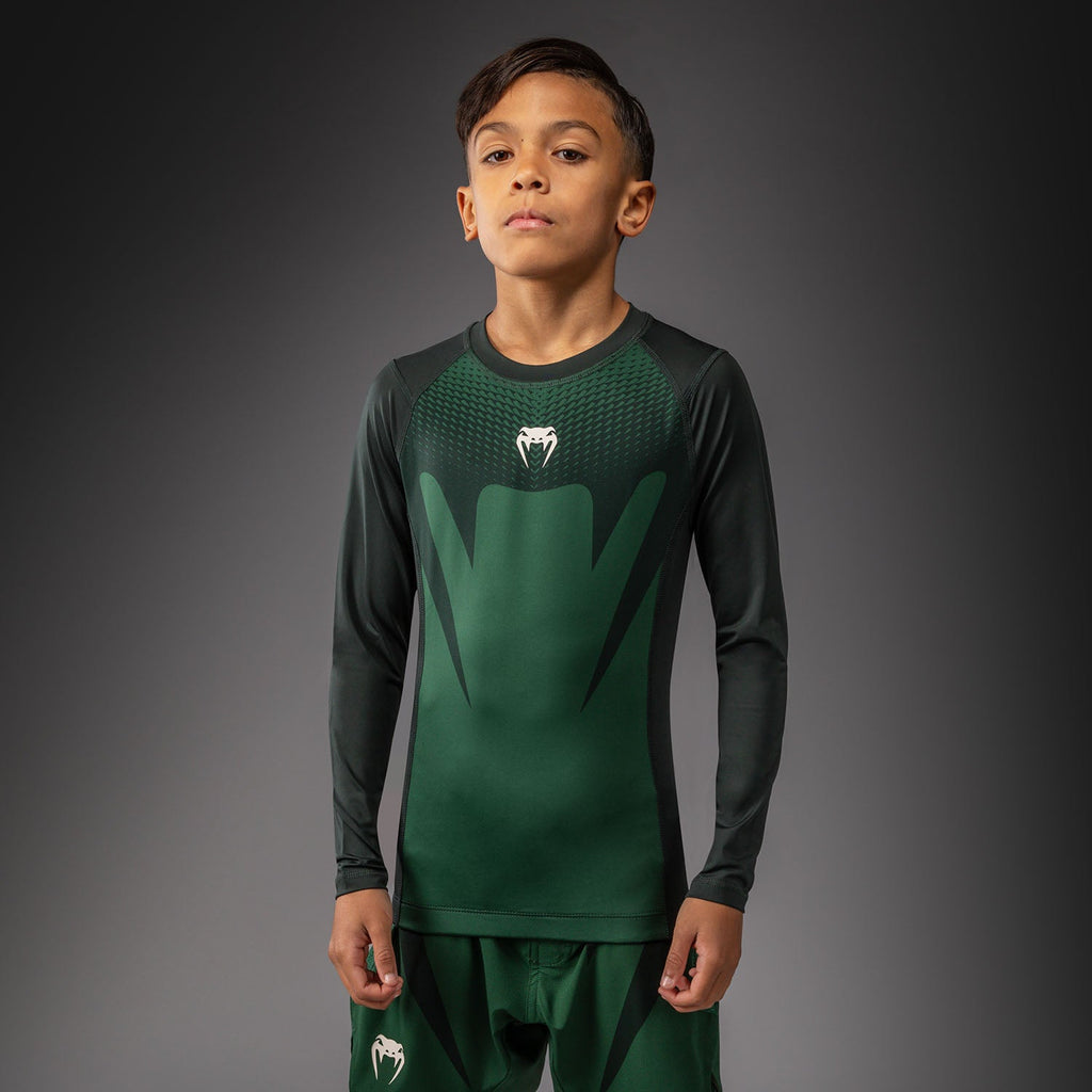 Dlouhý rukáv Venum Attack Kids Rashguard - Lesní zeleň/off white