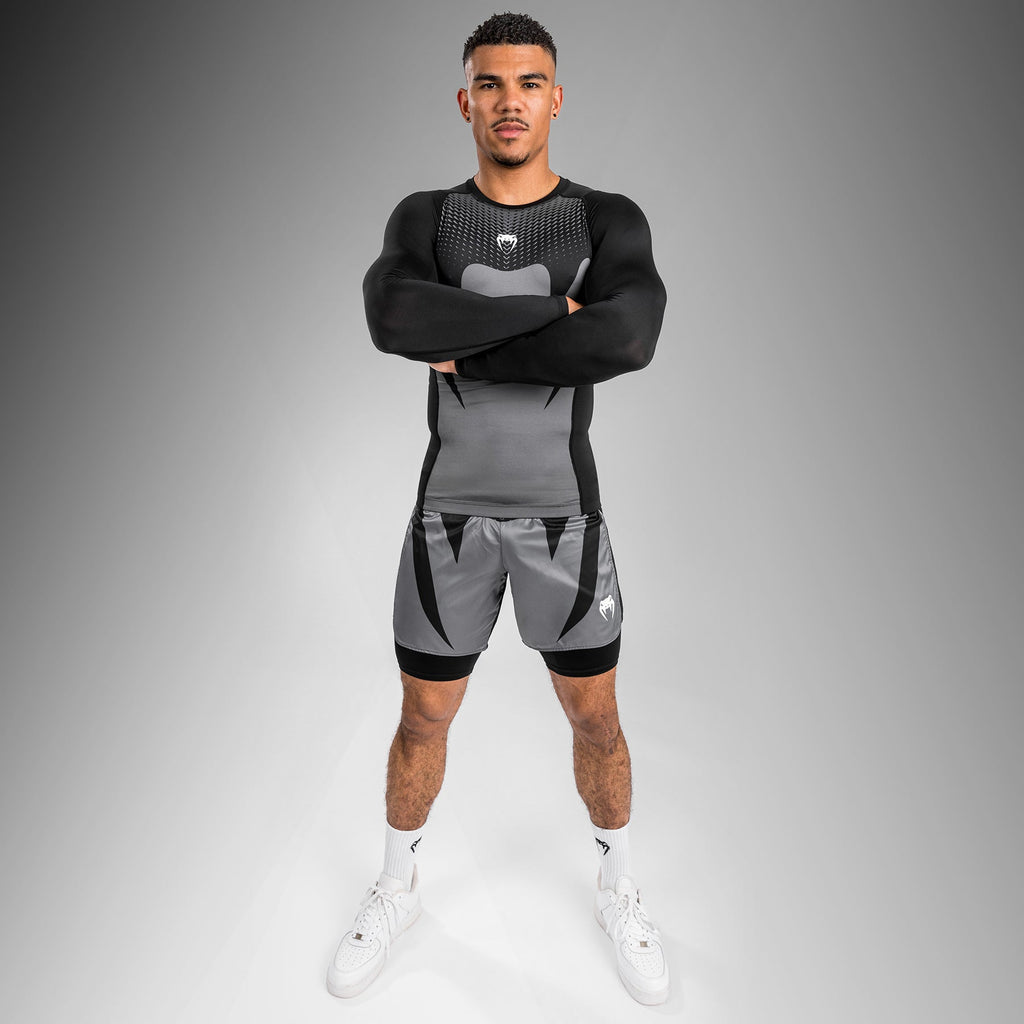 Venum Attack Pánský přiléhavý dres s dlouhým rukávem - Černá/Šedá