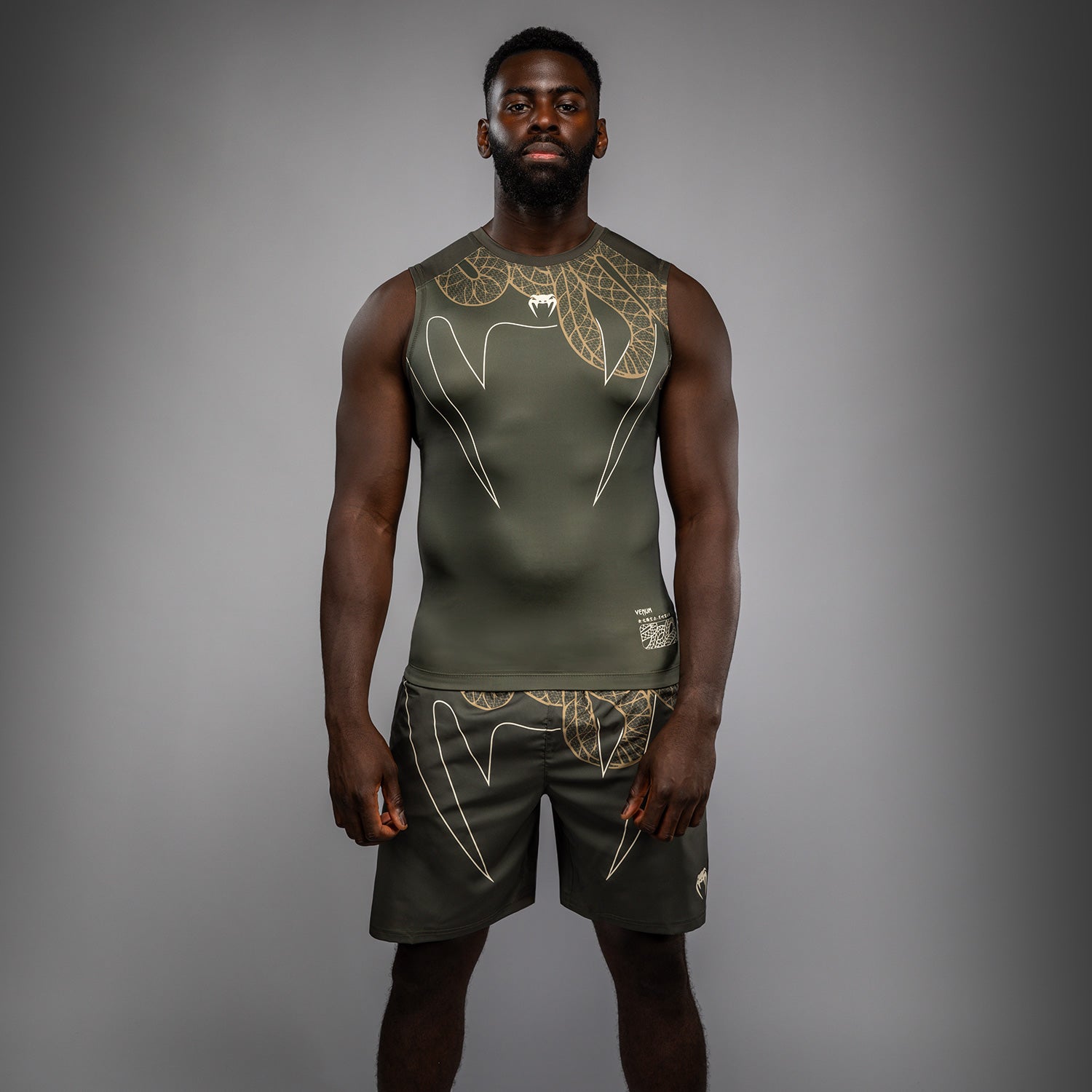 Venum Serpenti Bezrukávový Rashguard - Khaki/Bronzová/Slonová kost