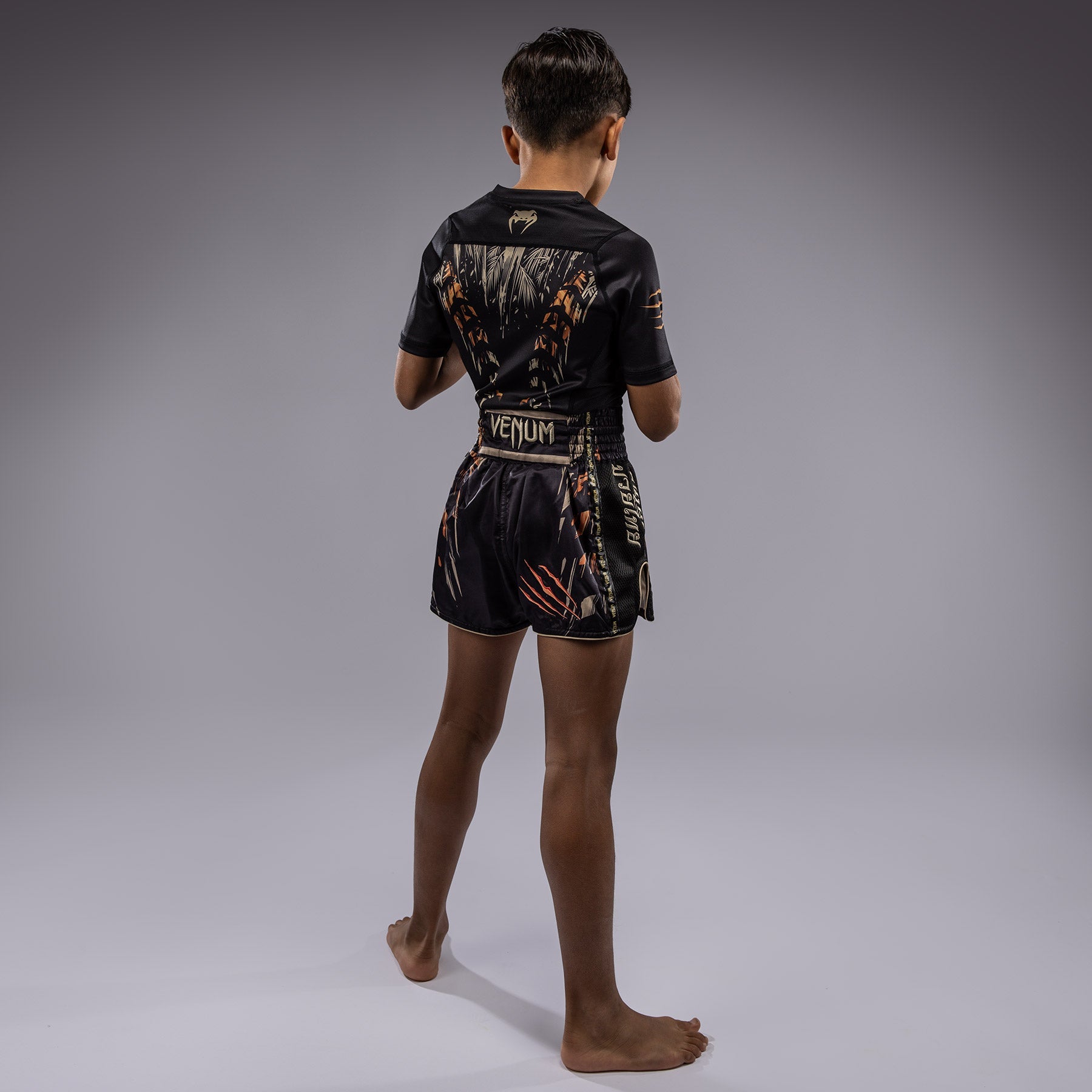 Dětské Muay Thai šortky Venum Tiger - Černá/Neonově oranžová