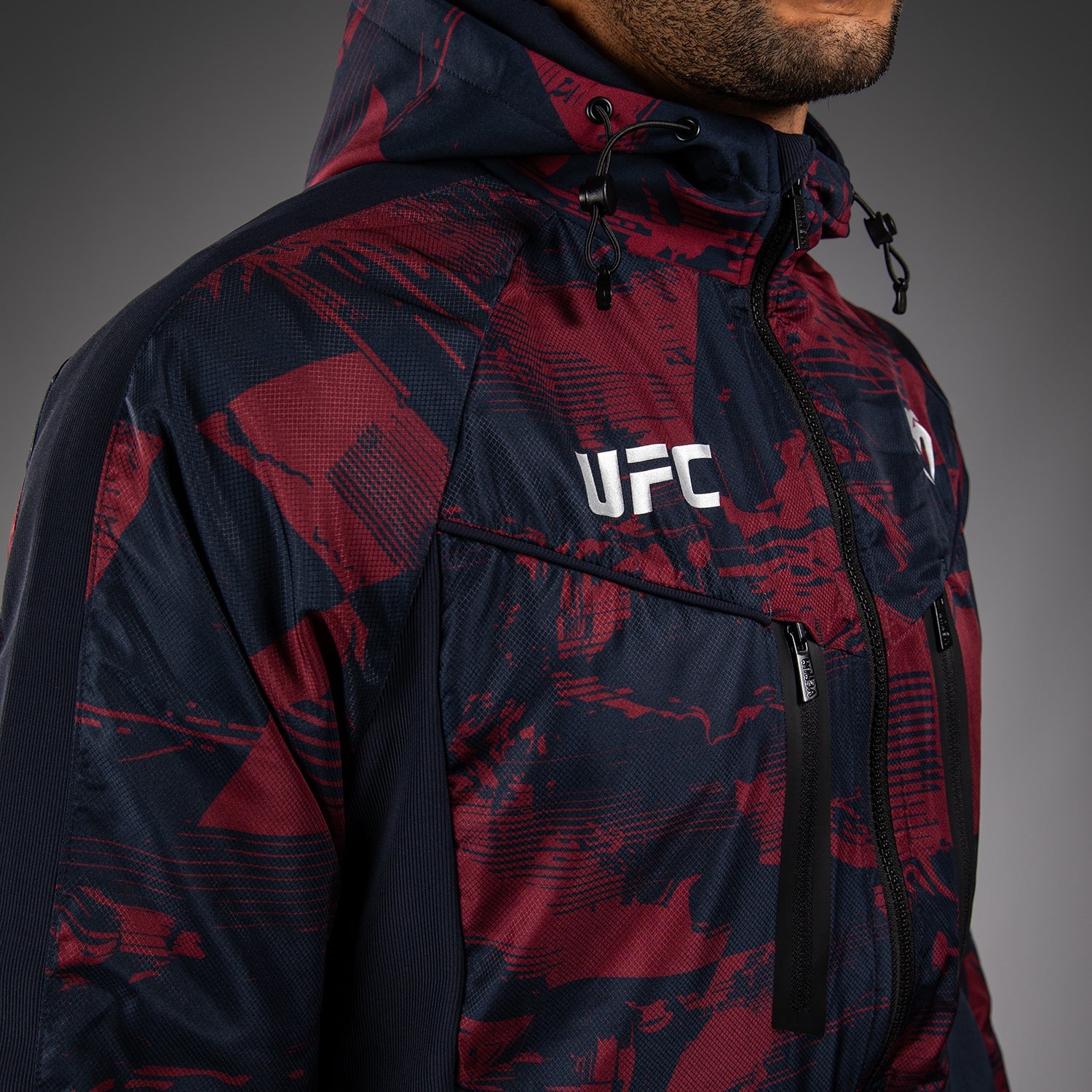 Pánská mikina UFC Zenith by Venum Burgundy Authentic Fight Week Zip Hoodie