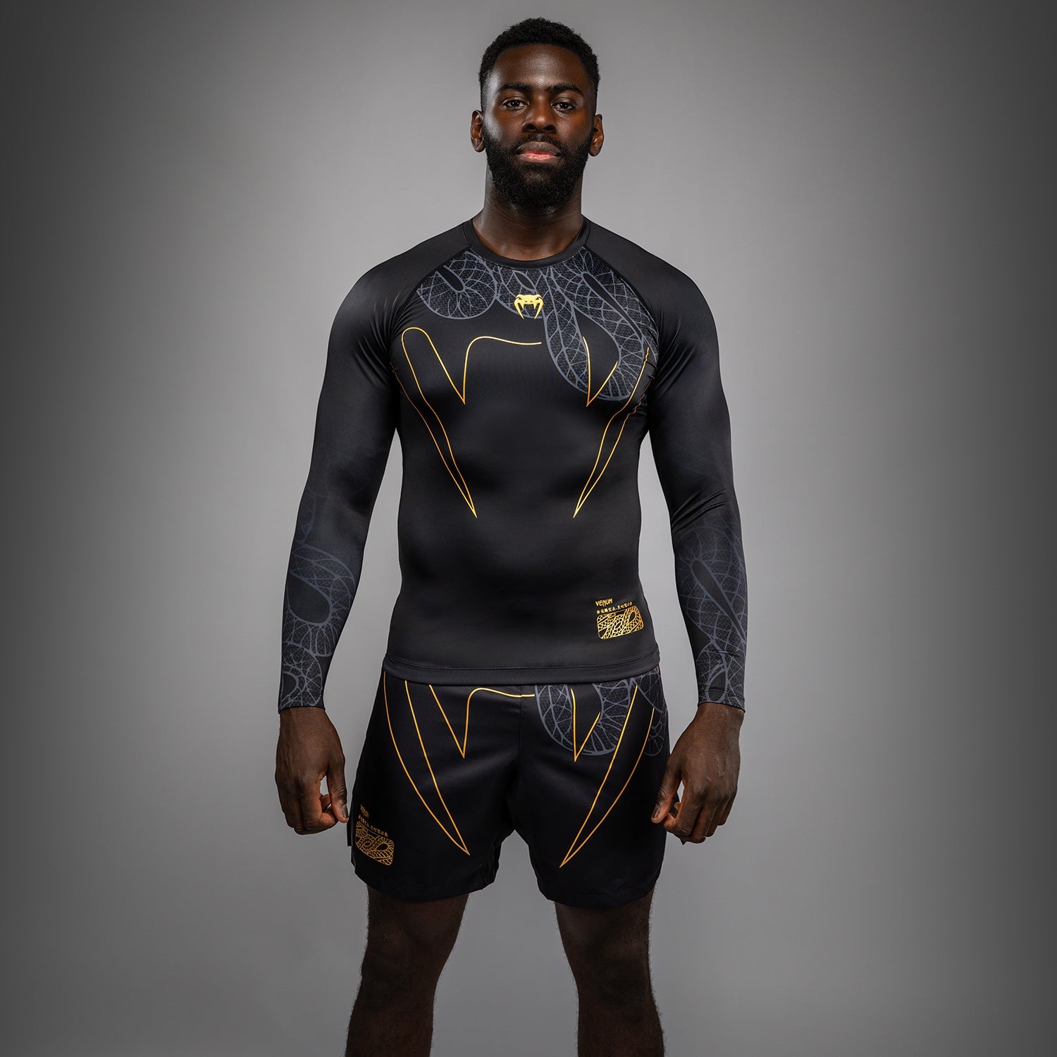 Venum Serpenti Dlouhý rukáv Rashguard - Černá/Stříbrná/Zlatá