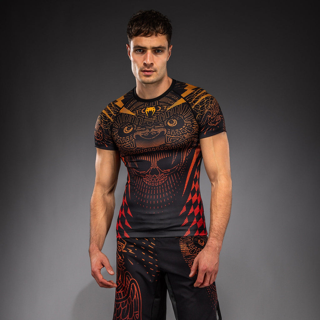 Venum Quetzal Fury Pánský Krátký Rukáv Rashguard - Černá/Fury Červená/Tangerinka