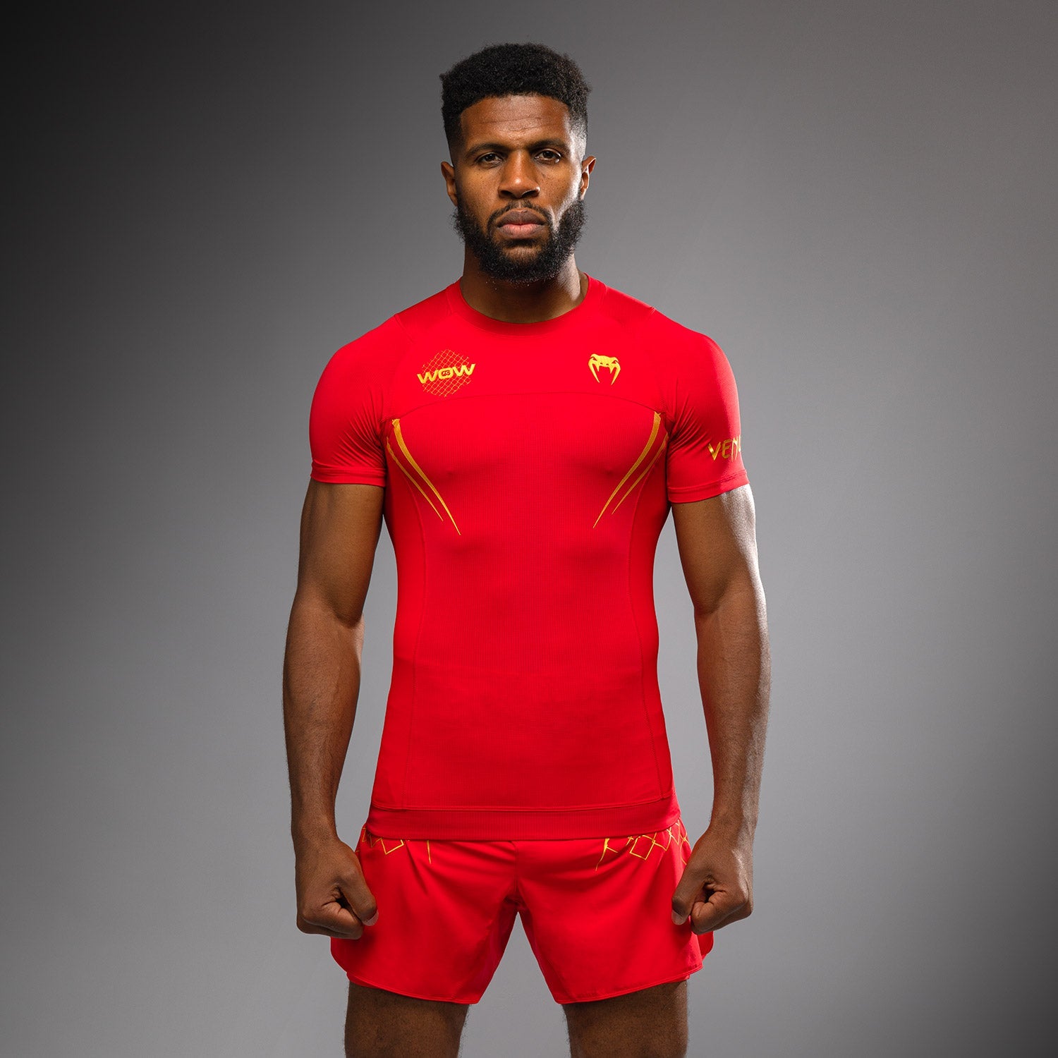 Venum x WOW FC Tričko s krátkým rukávem Rashguard - Fury Red/ Gold