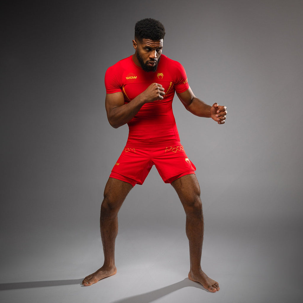 Venum x WOW FC Tričko s krátkým rukávem Rashguard - Fury Red/ Gold