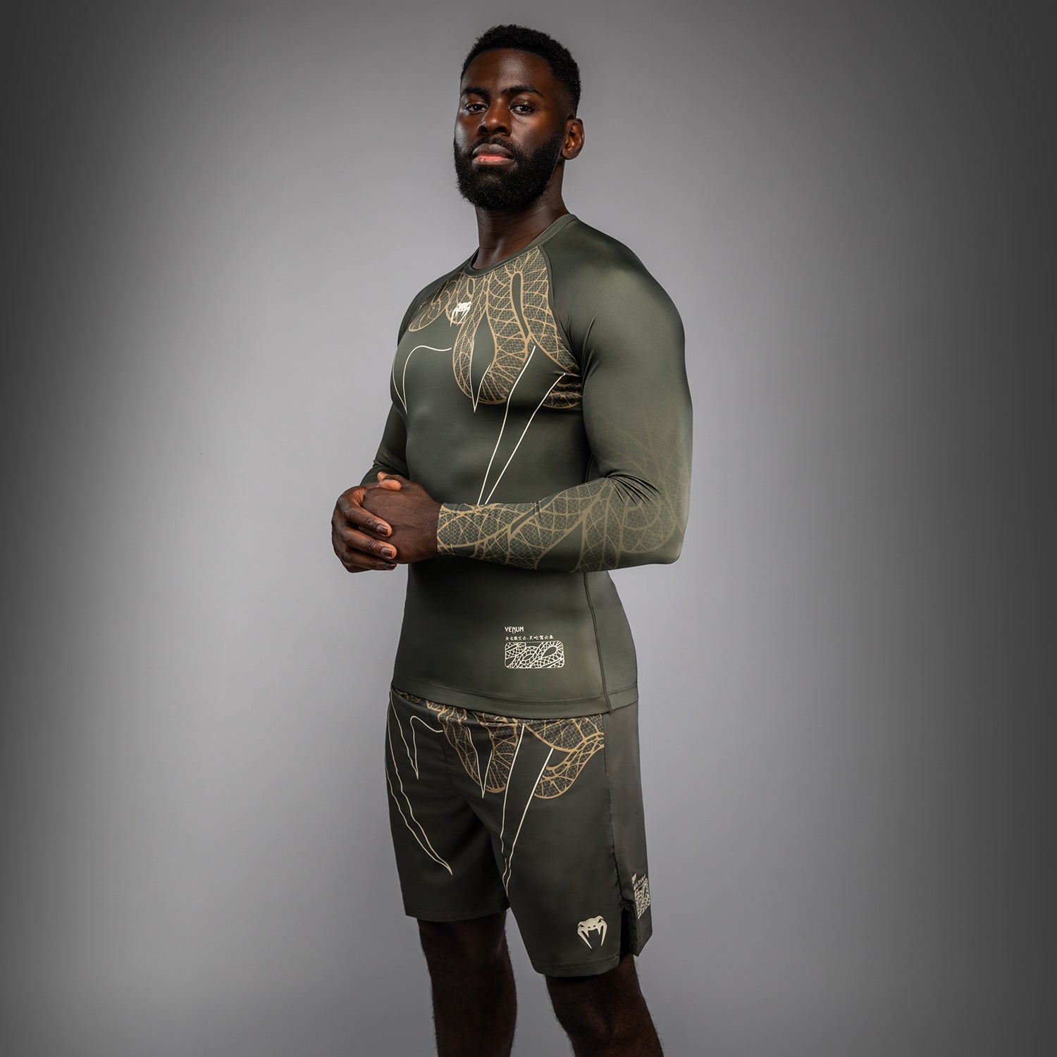 Venum Serpenti Dlouhý Rukáv Rashguard - Khaki/Bronzová/Slonová kost
