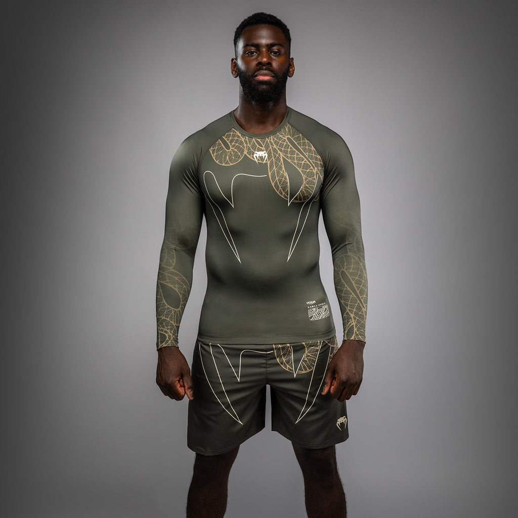 Venum Serpenti Dlouhý Rukáv Rashguard - Khaki/Bronzová/Slonová kost