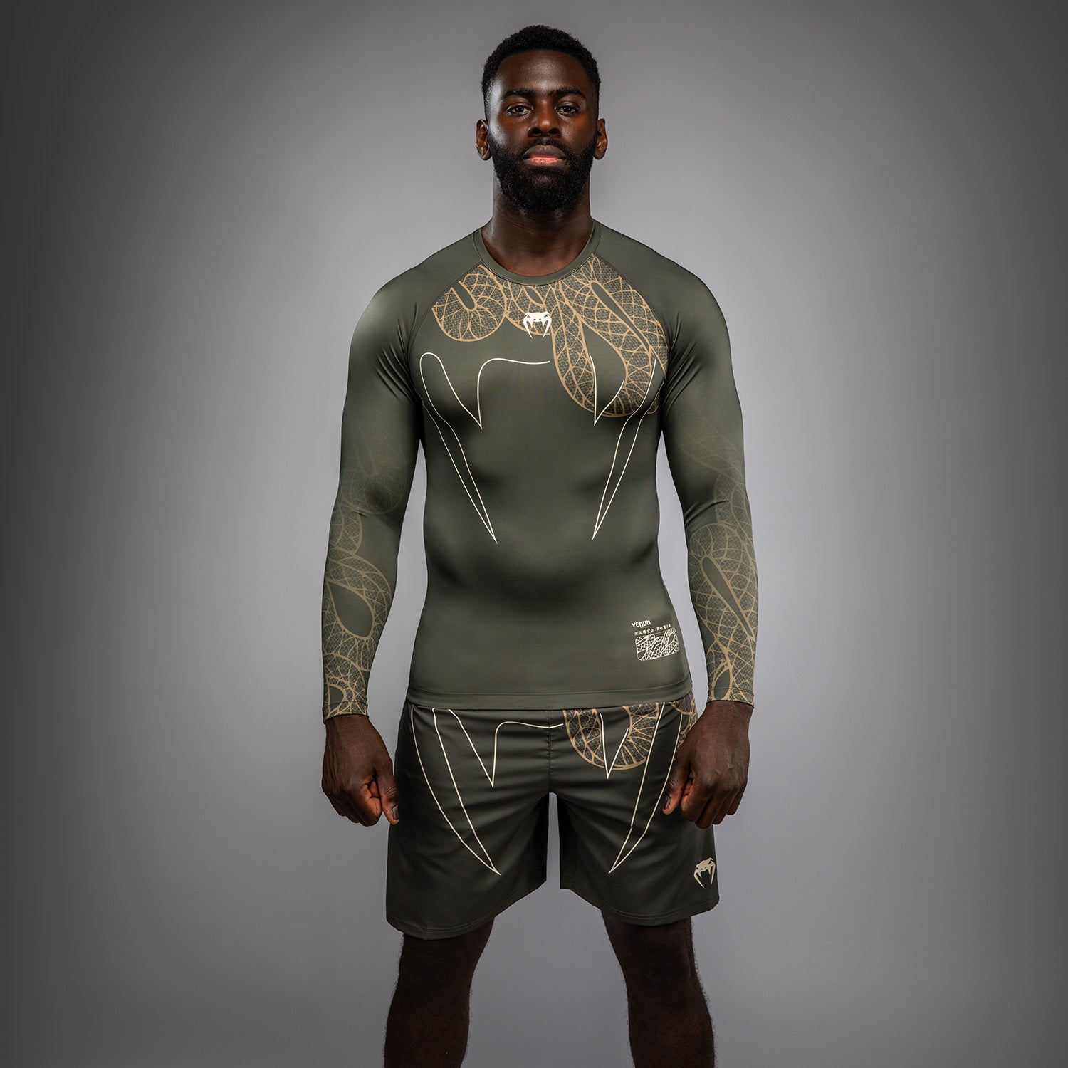 Venum Serpenti Dlouhý Rukáv Rashguard - Khaki/Bronzová/Slonová kost