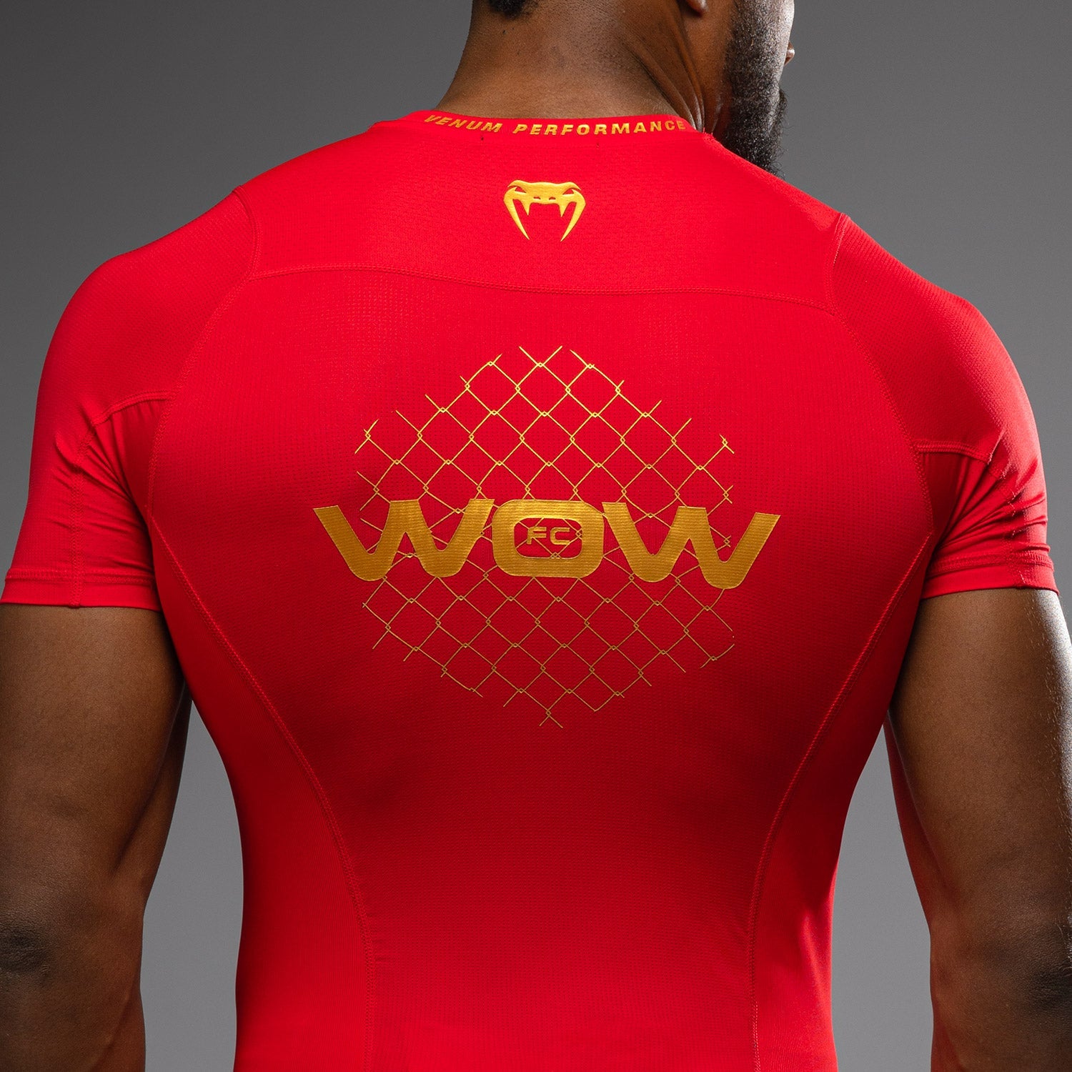 Venum x WOW FC Tričko s krátkým rukávem Rashguard - Fury Red/ Gold