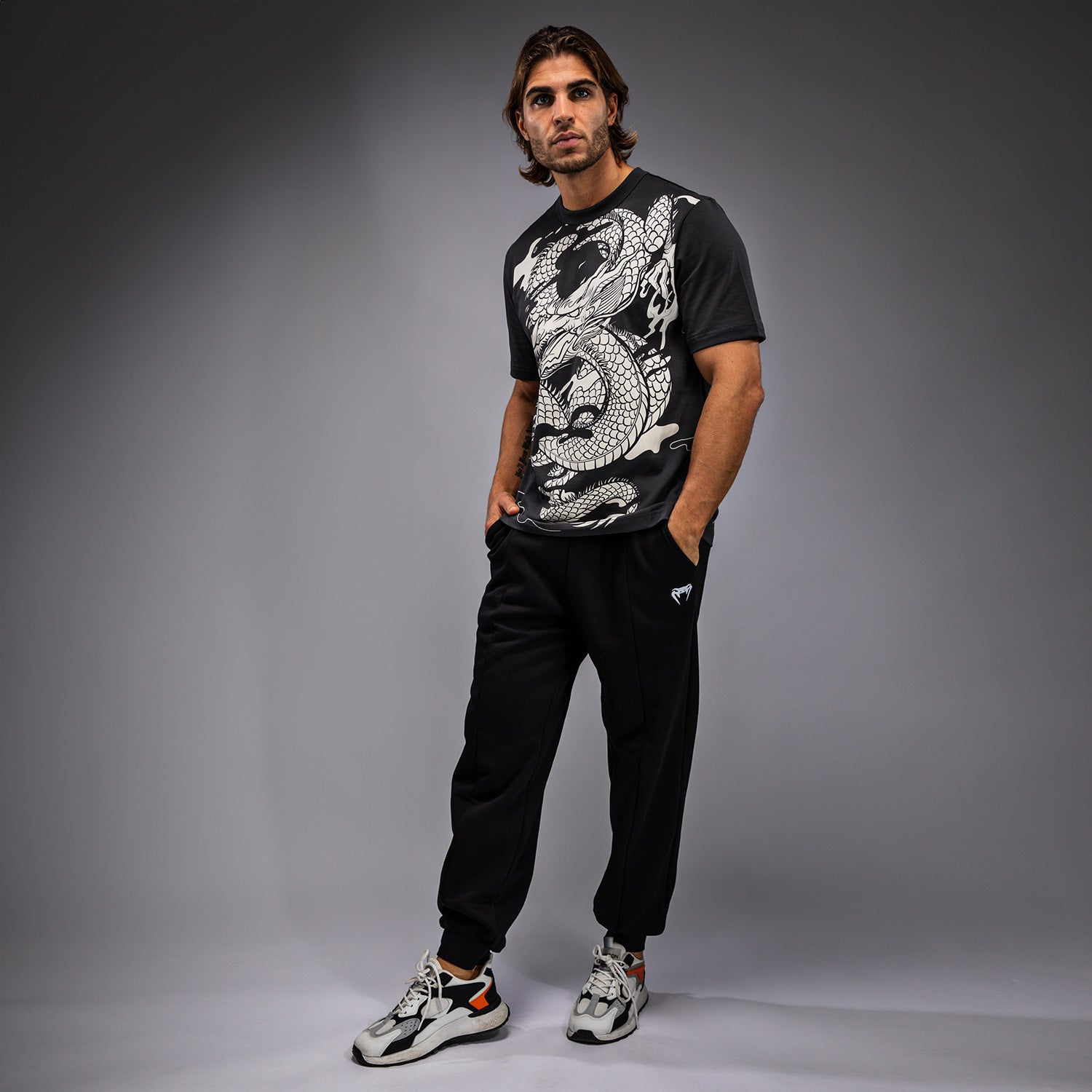 Pánské tričko Venum Dragon's Flight - Charcoal Grey/Cream White