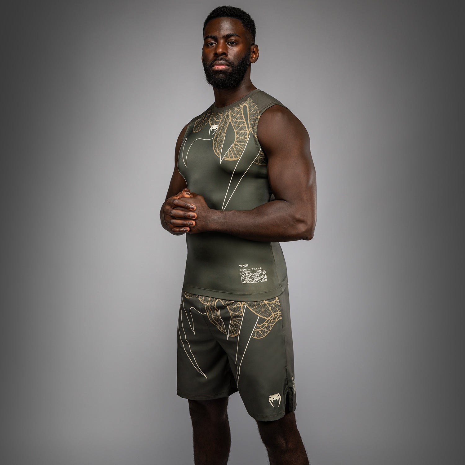 Venum Serpenti Bezrukávový Rashguard - Khaki/Bronzová/Slonová kost